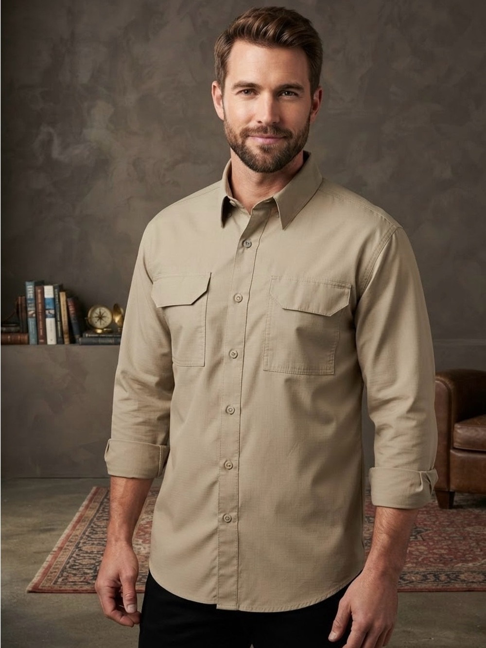 FIRST TACTICAL Men's Classic Long-Sleeve Button-Down Shirt - Khaki